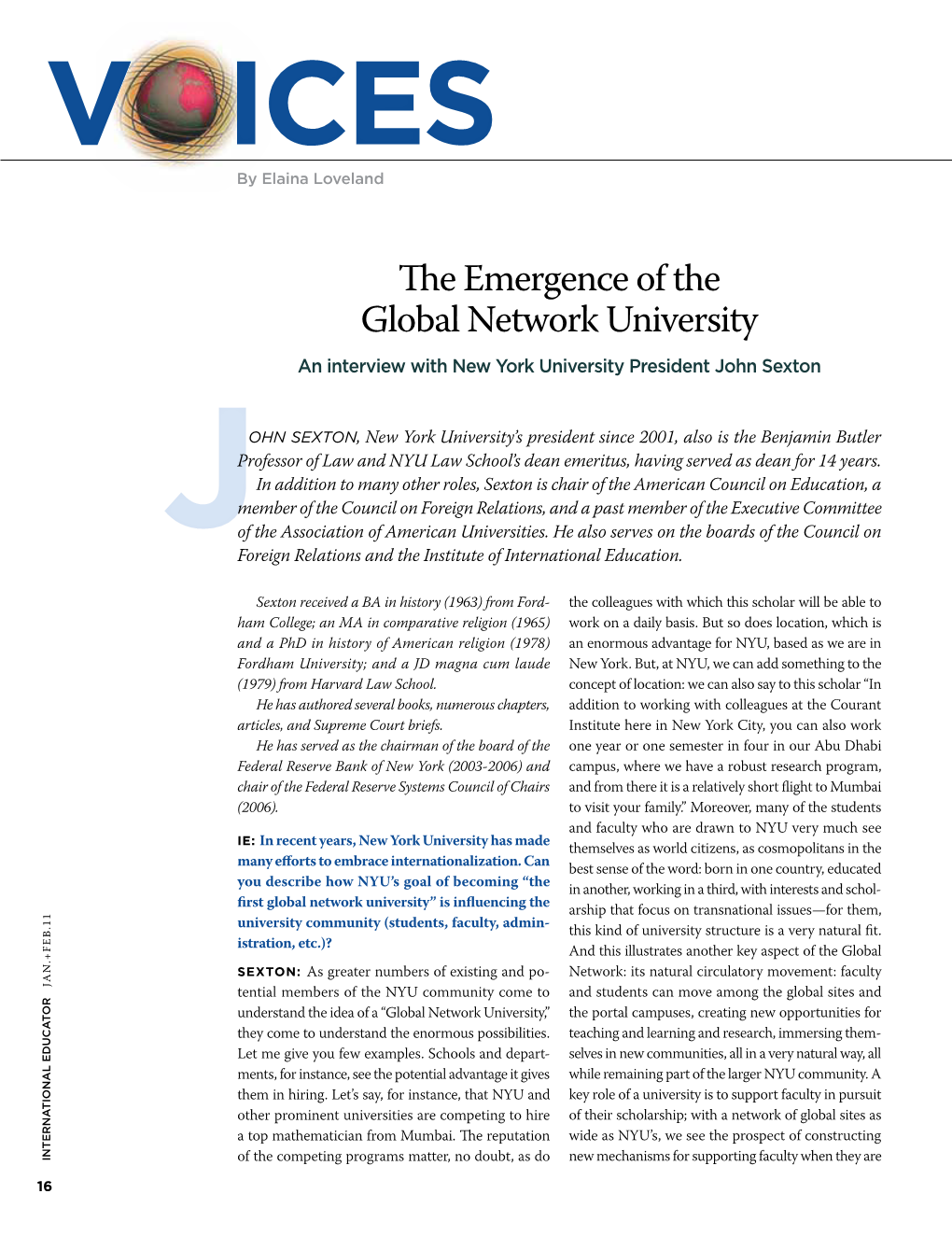 The Emergence of the Global Network University an Interview with New York University President John Sexton