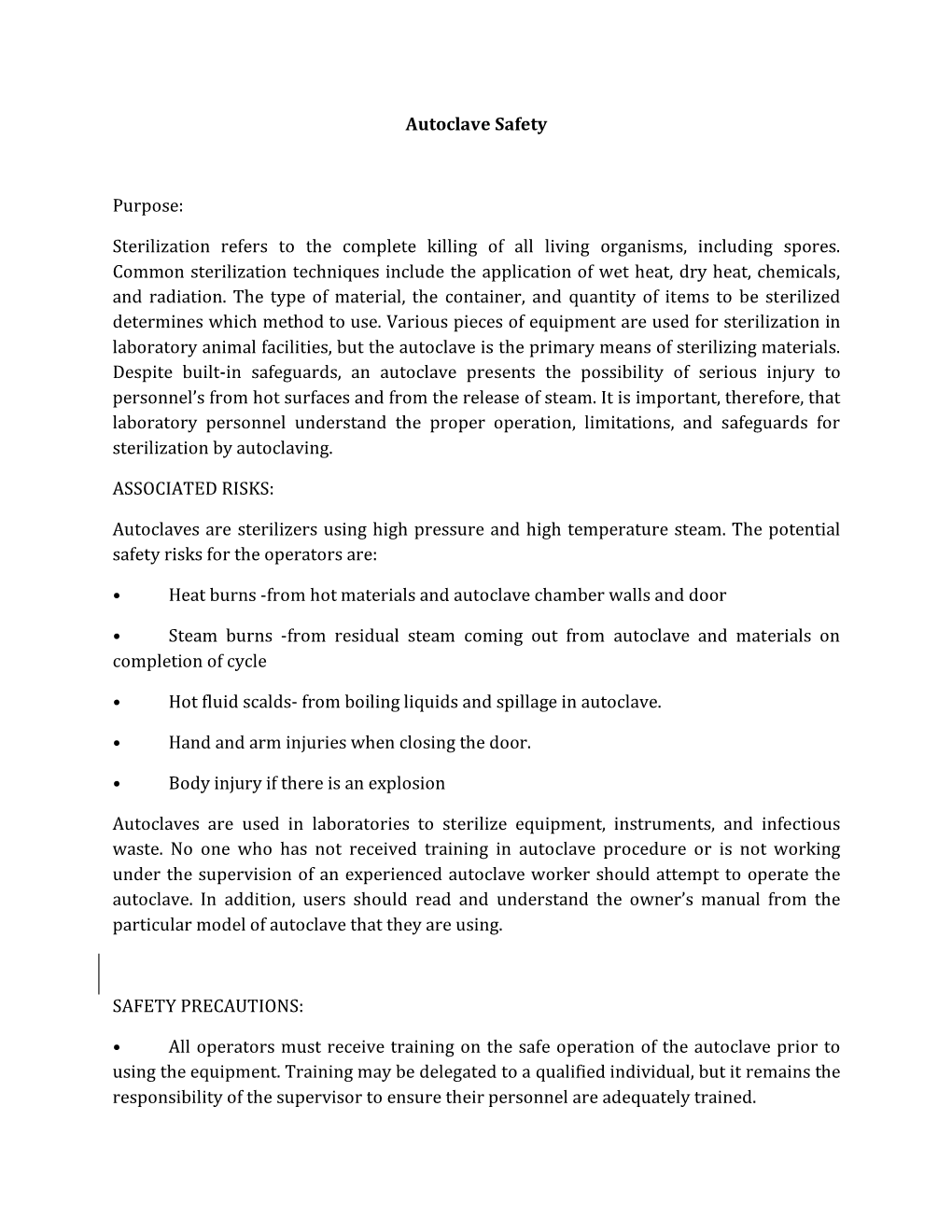 Autoclave Safety Purpose