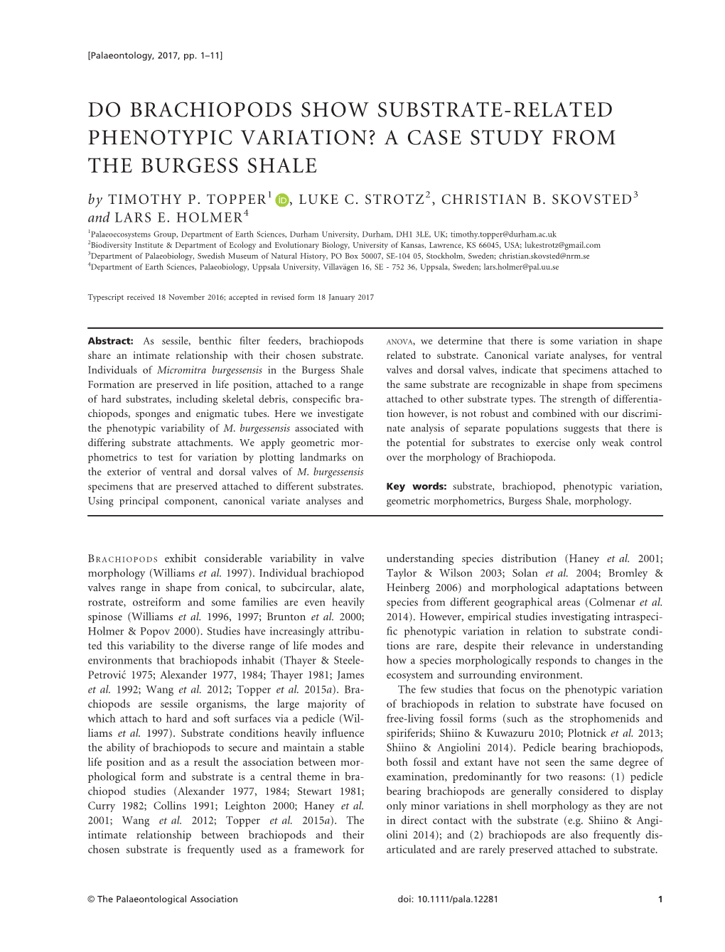 RELATED PHENOTYPIC VARIATION? a CASE STUDY from the BURGESS SHALE by TIMOTHY P