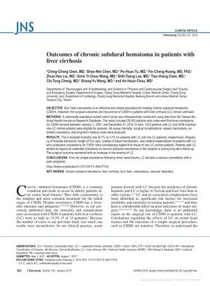 Outcomes of Chronic Subdural Hematoma in Patients with Liver Cirrhosis