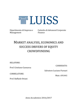 Market Analysis, Economics and Success Drivers of Equity Crowdfunding