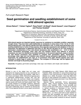 Seed Germination and Seedling Establishment of Some Wild Almond Species