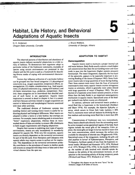 Habitat, Life History, and Behavioral Adaptations of Aquatic Insects � N