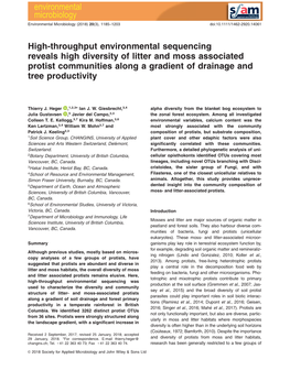 Throughput Environmental Sequencing Reveals High Diversity of Litter and Moss Associated Protist Communities Along a Gradient of Drainage and Tree Productivity