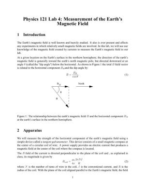 Physics 121 Lab 4: Measurement of the Earth's Magnetic Field