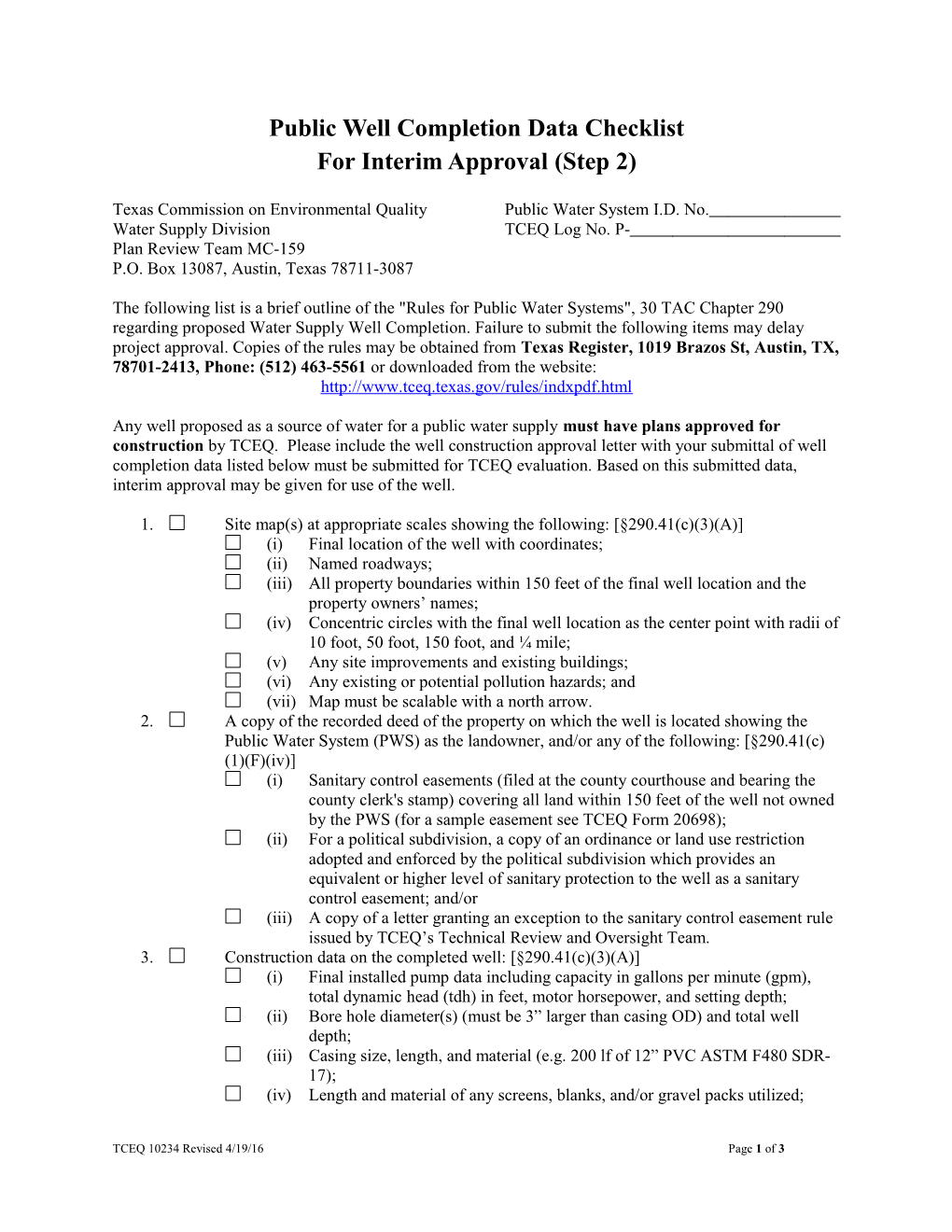 Public Well Completion Data Checklist