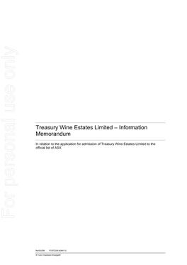 Treasury Wine Estates Limited – Information Memorandum