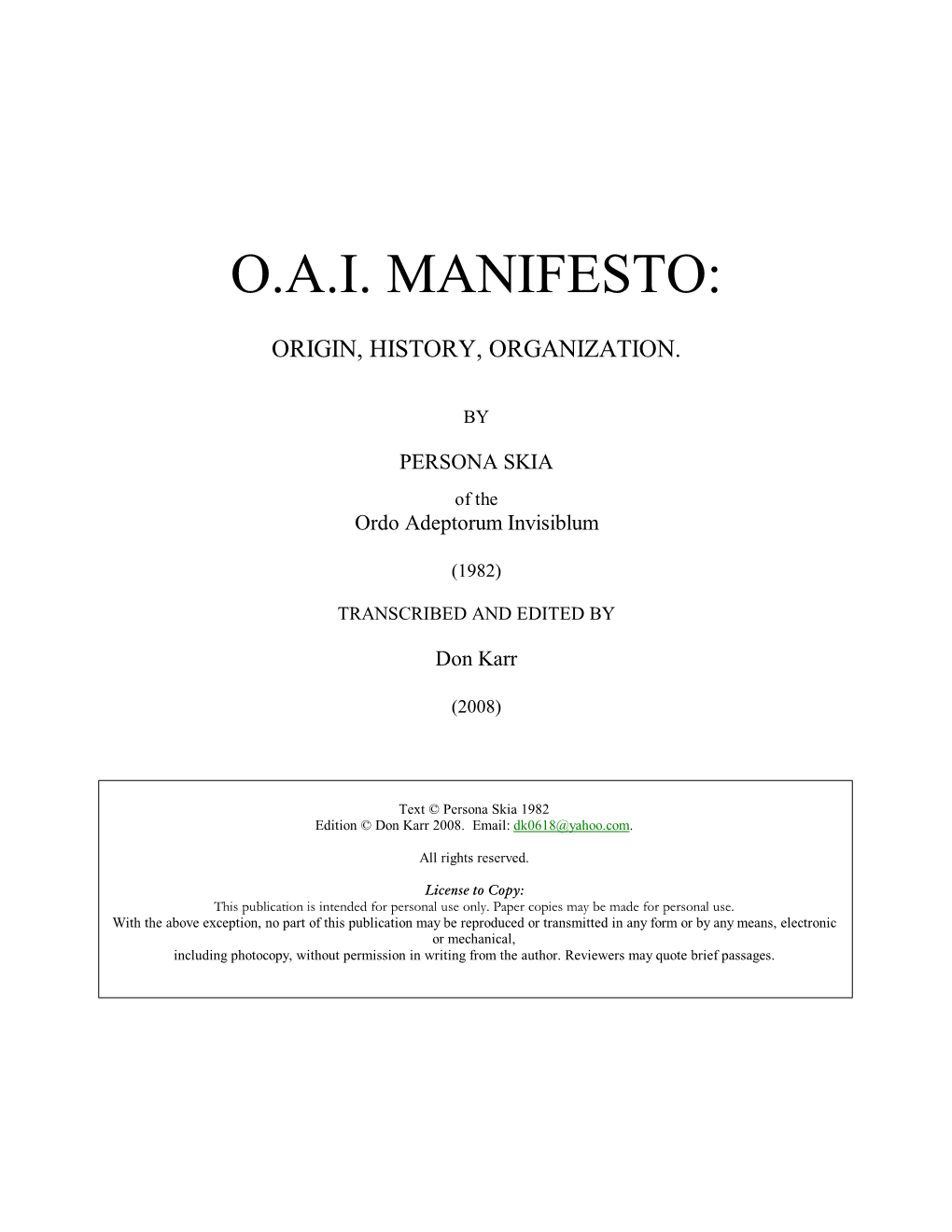 O.A.I. Manifesto