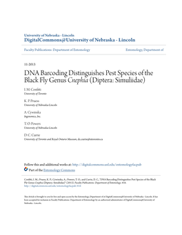 DNA Barcoding Distinguishes Pest Species of the Black Fly Genus &lt;I