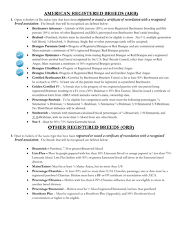 American Registered Breeds (Arb) Other Registered