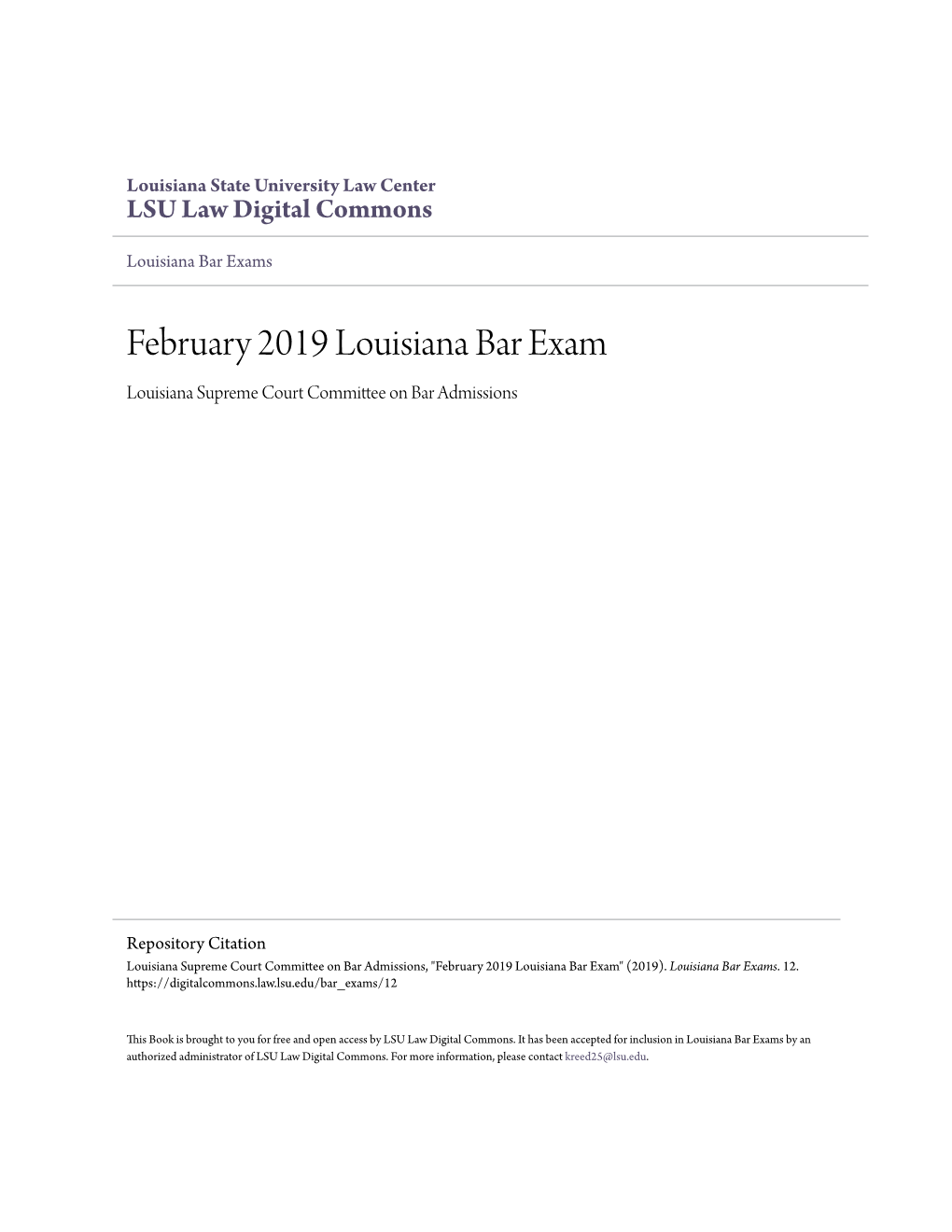 February 2019 Louisiana Bar Exam Louisiana Supreme Court Committee on Bar Admissions