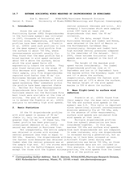 16.7 EXTREME HORIZONTAL WINDS MEASURED by DROPWINDSONDES in HURRICANES Sim D. Aberson* NOAA/AOML/Hurricane Research Division