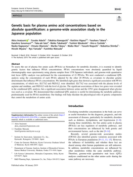 Genetic Basis for Plasma Amino Acid Concentrations Based on Absolute Quantification: a Genome-Wide Association Study in the Japa