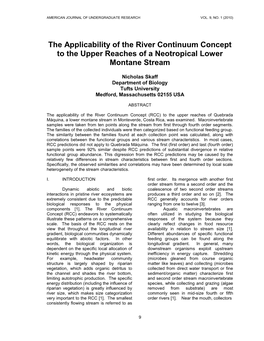 The Applicability of the River Continuum Concept to the Upper Reaches of a Neotropical Lower Montane Stream