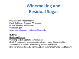 Winemaking and Residual Sugar