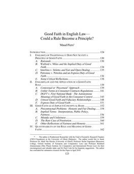 Good Faith in English Law— Could a Rule Become a Principle?