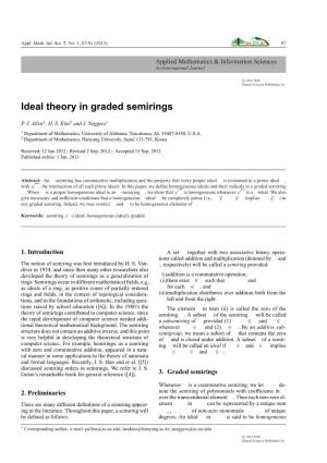 Ideal Theory in Graded Semirings -.:: Natural Sciences Publishing