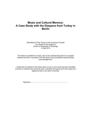Music and Cultural Memory: a Case Study with the Diaspora from Turkey in Berlin