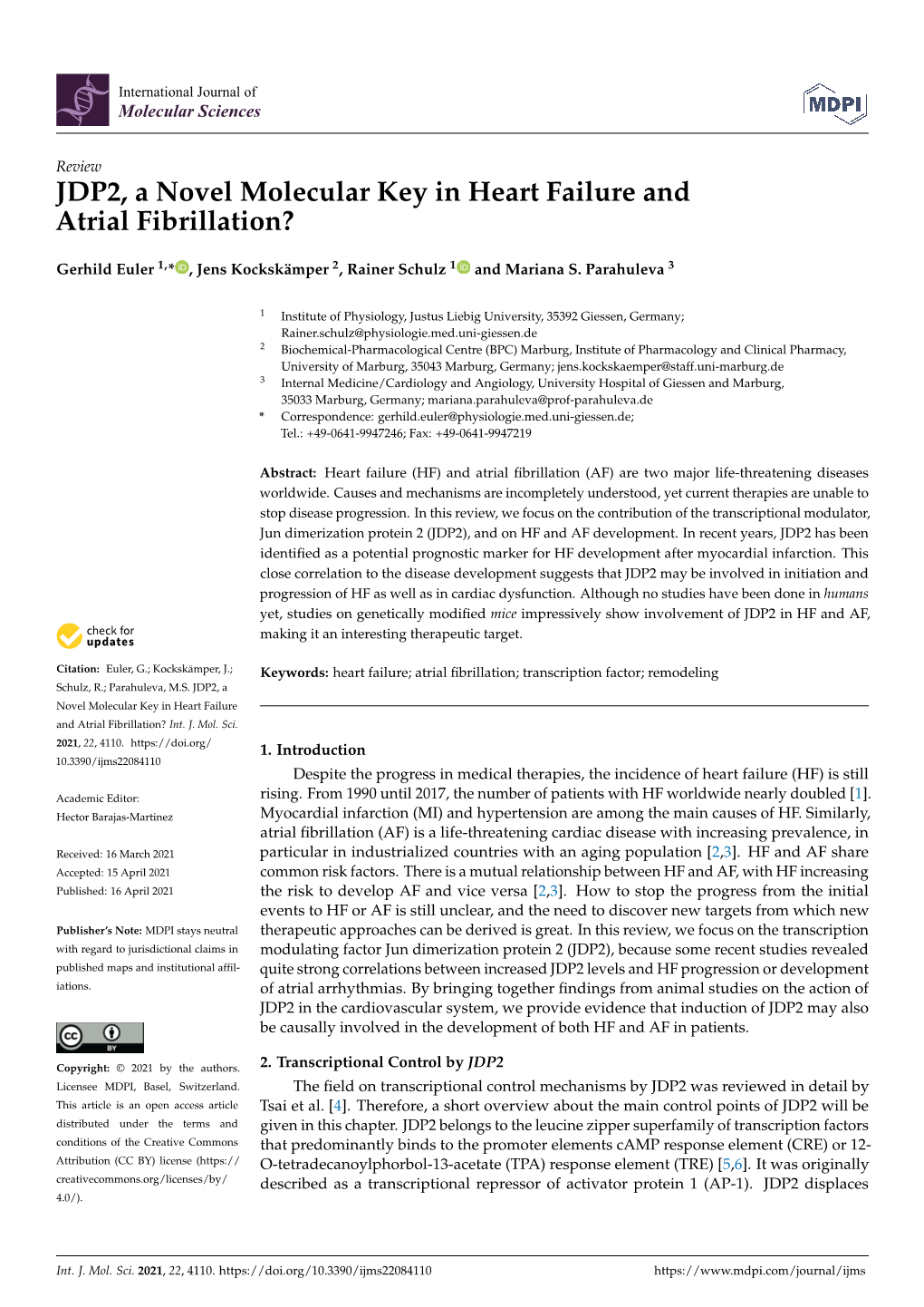 JDP2, a Novel Molecular Key in Heart Failure and Atrial Fibrillation?