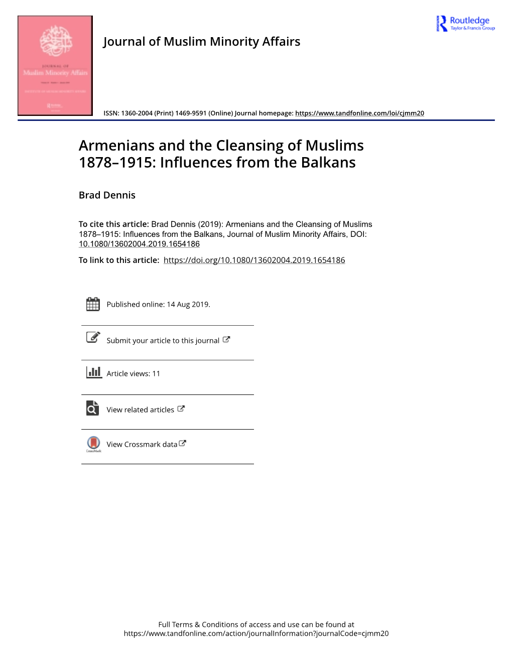 Armenians and the Cleansing of Muslims 1878–1915: Influences from the Balkans