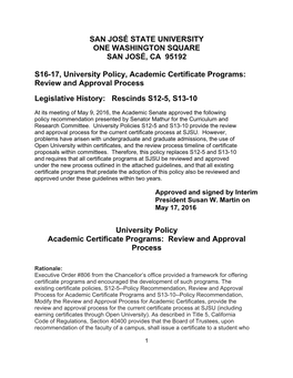S16-17, University Policy, Academic Certificate Programs: Review and Approval Process