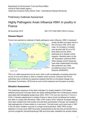 Highly Pathogenic Avian Influenze H5N1 in Poultry in France