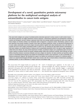 Development of a Novel, Quantitative Protein Microarray Platform for the Multiplexed Serological Analysis of Autoantibodies to Cancer-Testis Antigens