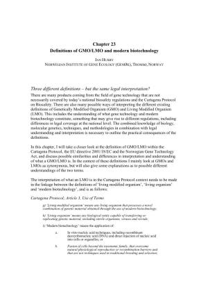 Definitions of GMO/LMO and Modern Biotechnology