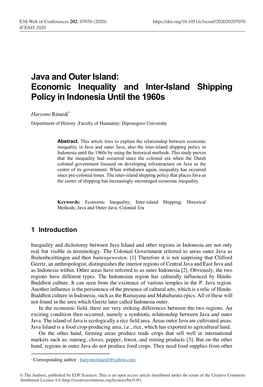 Economic Inequality and Inter-Island Shipping Policy in Indonesia Until the 1960S