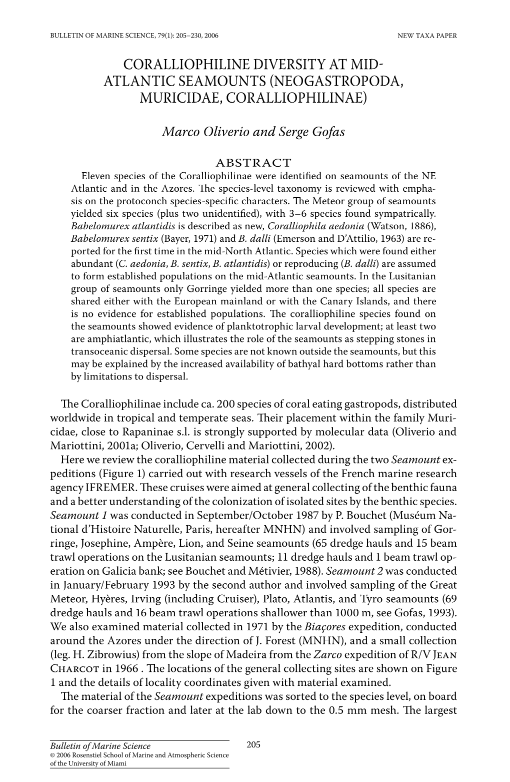 Coralliophiline Diversity at Mid-Atlantic Seamounts (Neogastropoda, Muricidae, Coralliophilinae)