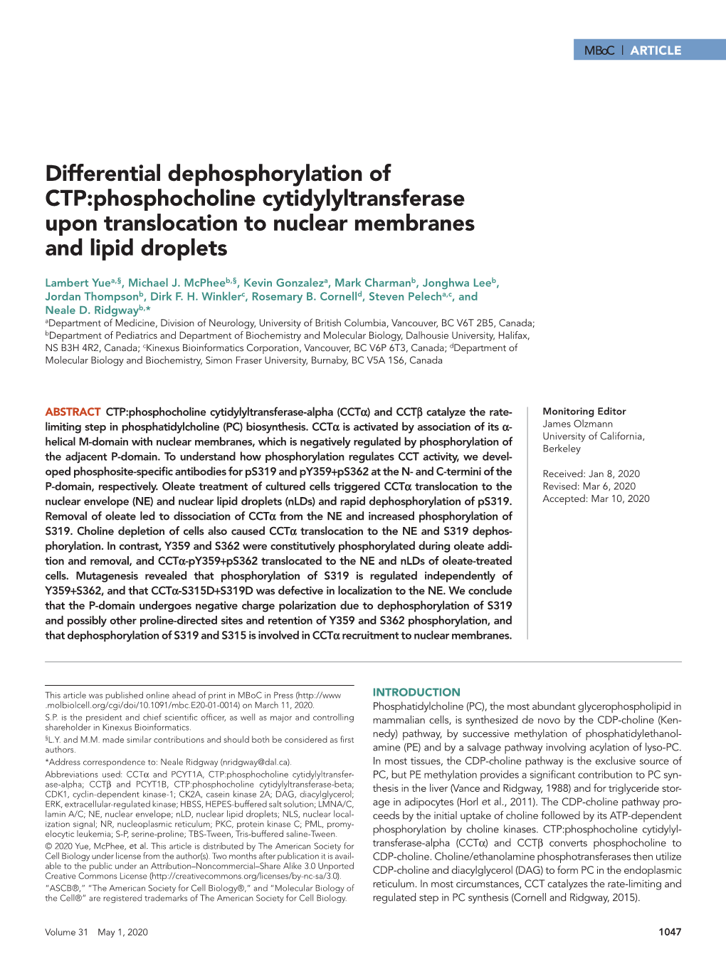 Differential Dephosphorylation of CTP: Phosphocholine