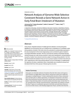 Network Analysis of Genome-Wide Selective Constraint Reveals a Gene Network Active in Early Fetal Brain Intolerant of Mutation