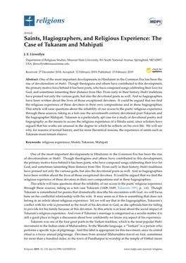 Saints, Hagiographers, and Religious Experience: the Case of Tukaram and Mahipati