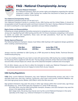 USA Cycling Has Created This Document to Assist You with the Design and Creation of Your Jersey