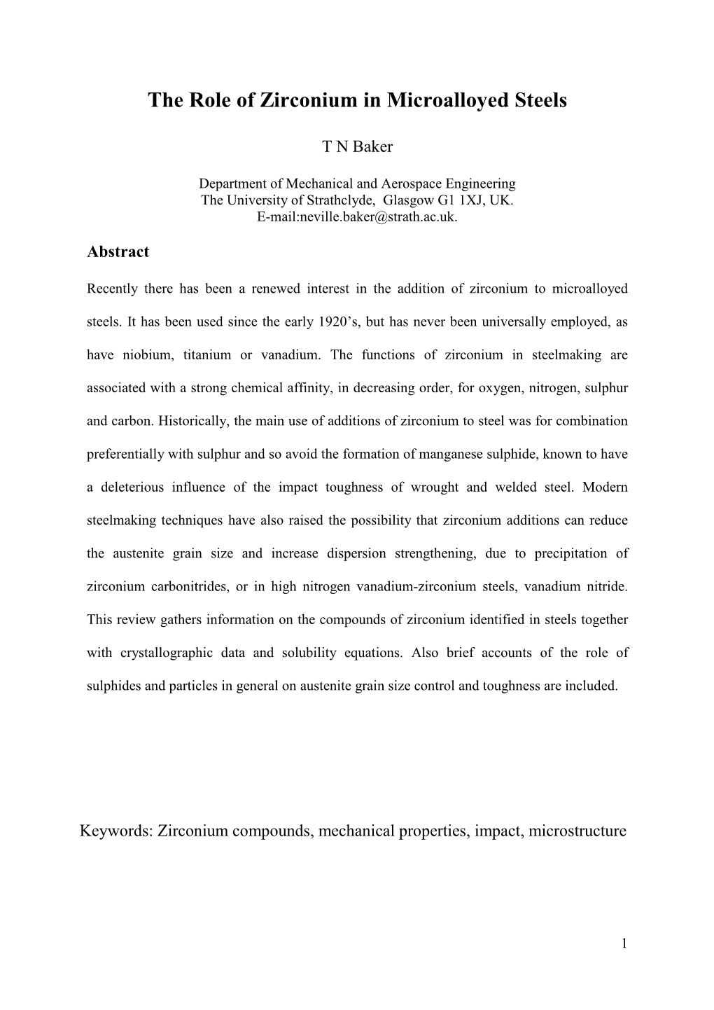 The Role of Zirconium in Microalloyed Steels