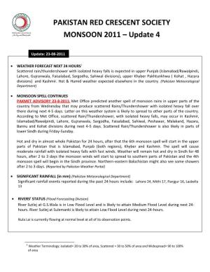 PAKISTAN RED CRESCENT SOCIETY MONSOON 2011 – Update 4