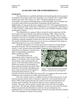 Glossary for the Echinodermata
