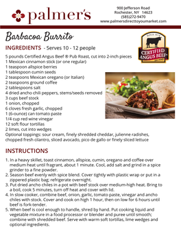 Barbacoa Burrito INGREDIENTS - Serves 10 - 12 People