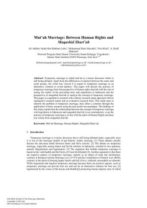 Mut'ah Marriage: Between Human Rights and Maqashid Shari'ah