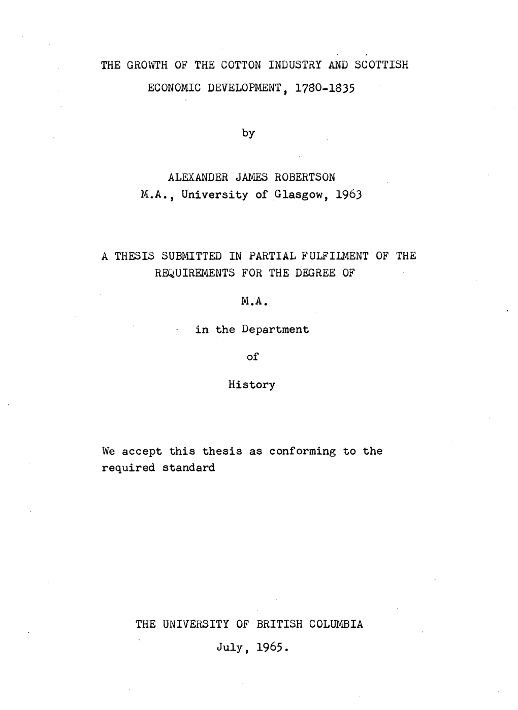 The Growth of the Cotton Industry and Scottish Economic Development, 1780-1835