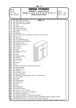 MAHESH TUTORIALS Batch : SUBJECT : Social Science Date: 10Th Std