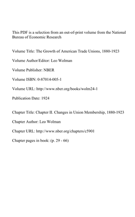 Chapter II. Changes in Union Membership, 1880-1923