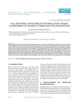 Full and Partial Structures of Historical Roof Trusses in Assessment of Volume of Timber Used for Construction