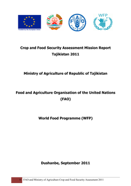 Crop and Food Security Assessment Mission Report Tajikistan 2011