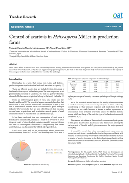 Control of Acariosis in Helix Aspersa Müller in Production Farms