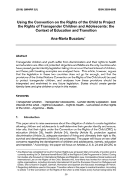 Using the Convention on the Rights of the Child to Project the Rights of Transgender Children and Adolescents: the Context of Education and Transition