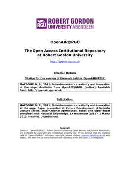 Openair@RGU the Open Access Institutional Repository at Robert