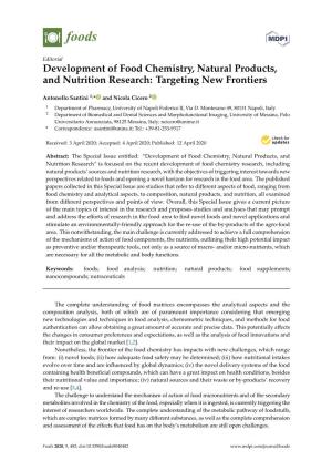 Development of Food Chemistry, Natural Products, and Nutrition Research: Targeting New Frontiers
