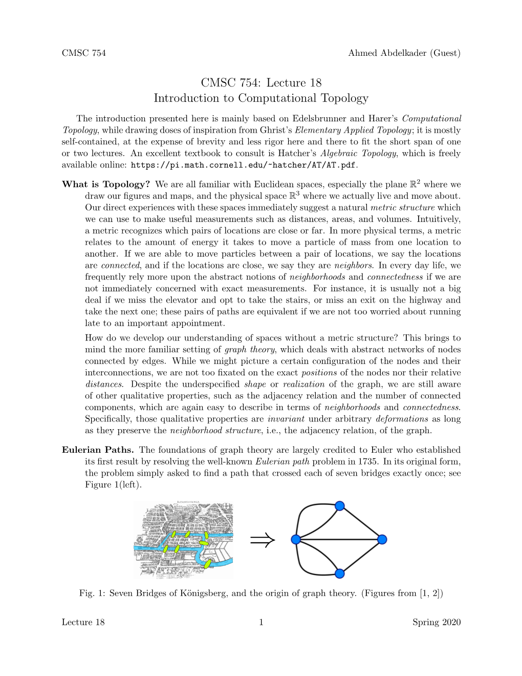 CMSC 754: Lecture 18 Introduction to Computational Topology