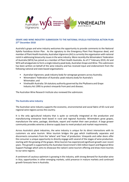 GRAPE and WINE INDUSTRY SUBMISSION to the NATIONAL XYLELLA FASTIDIOSA ACTION PLAN 27Th December 2018
